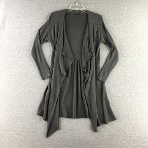 Eileen Fisher Charcoal Gray Knit Open Front Cardigan Waterfall Sweater S…